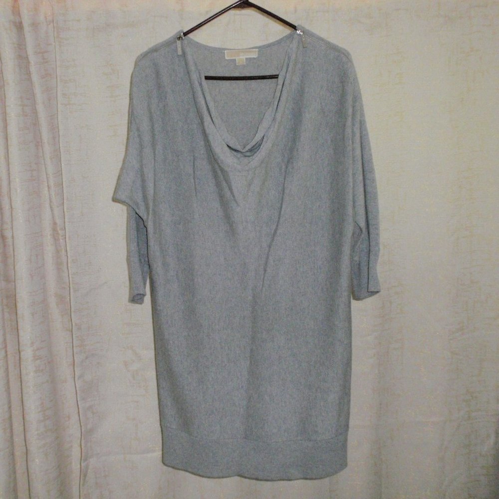 Michael Kors Gray Sweater Dress Cowl Collar Balmain Sleeves Zippers Sz S